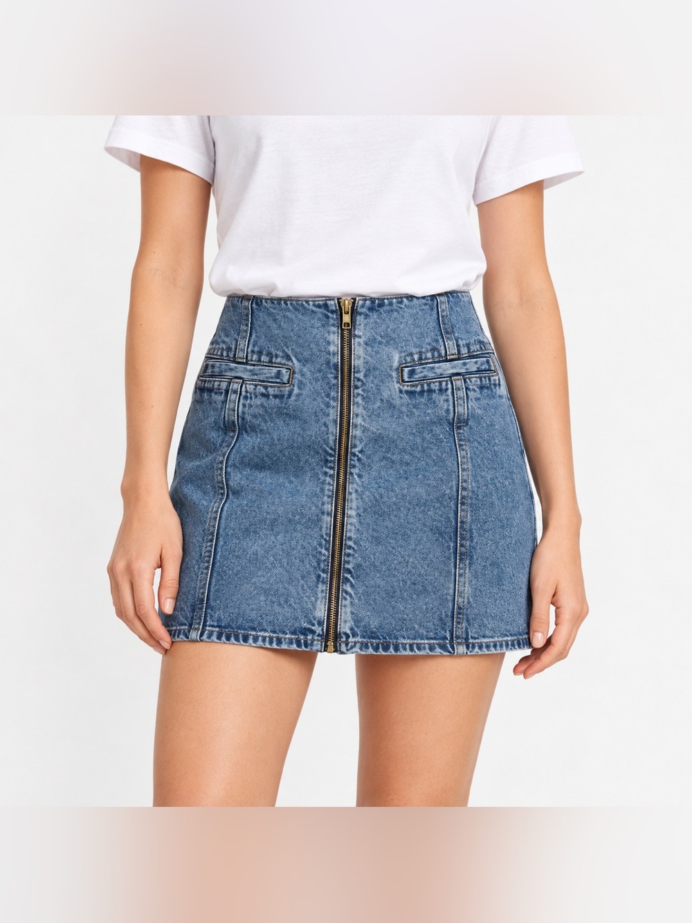 Old Navy Skirt Womens 8 Denim Mini Zip Front Mid Rise New